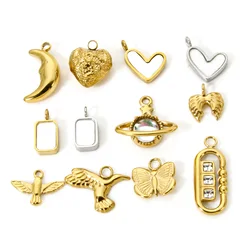 1pc Mini Stainless Steel Charms Gold Color Heart Moon Butterfly Rhinestone Pendant DIY Necklace For Men Women Jewelry Findings