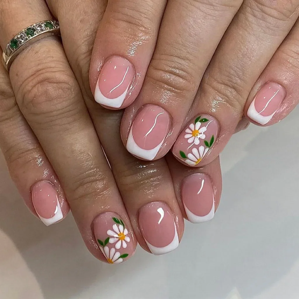 24 pçs francês unhas falsas adesivos curto quadrado imprensa em unhas bonito mini flor unhas falsas cobertura completa wearable manicure dicas de unhas