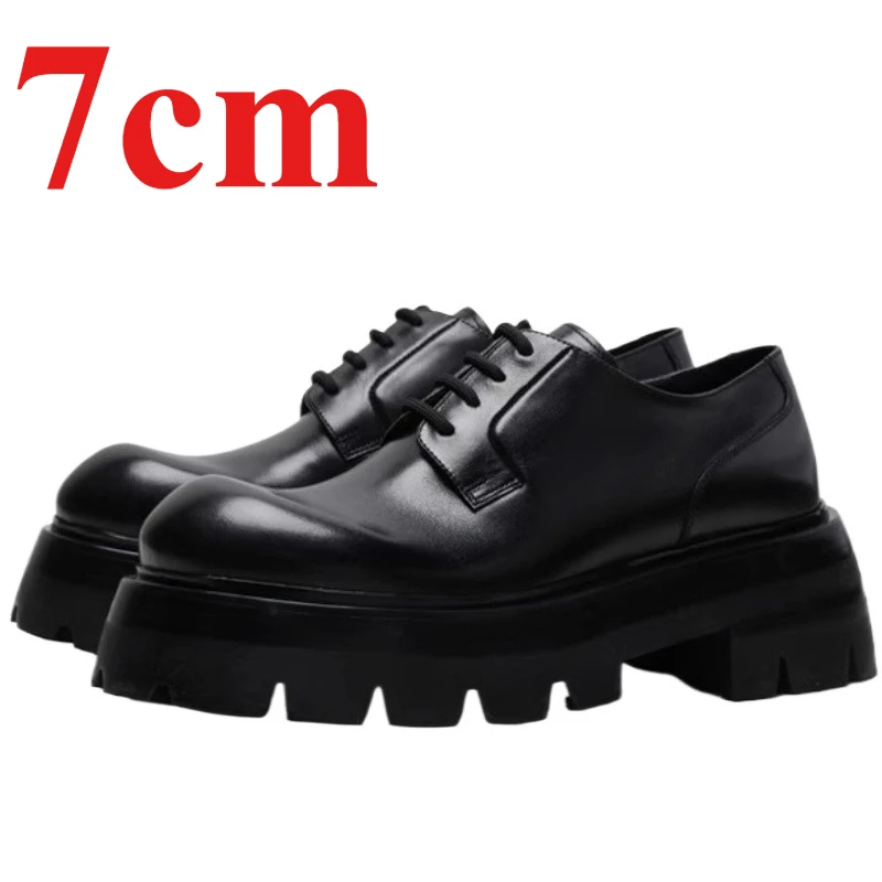 

England Men's Dress Shoes Height Increased 8cm Leisure Thick Platform Derby Shoes Genuine Leather Groomsman Wedding Oxford Shoes