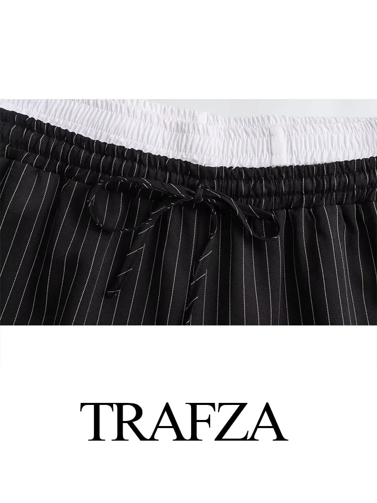 TRAFZA 2024 New Fashion Woman Trousers Elastic Waist Loose Long Pant Commute Wild Casual Street Female Straight Wide Leg Pant