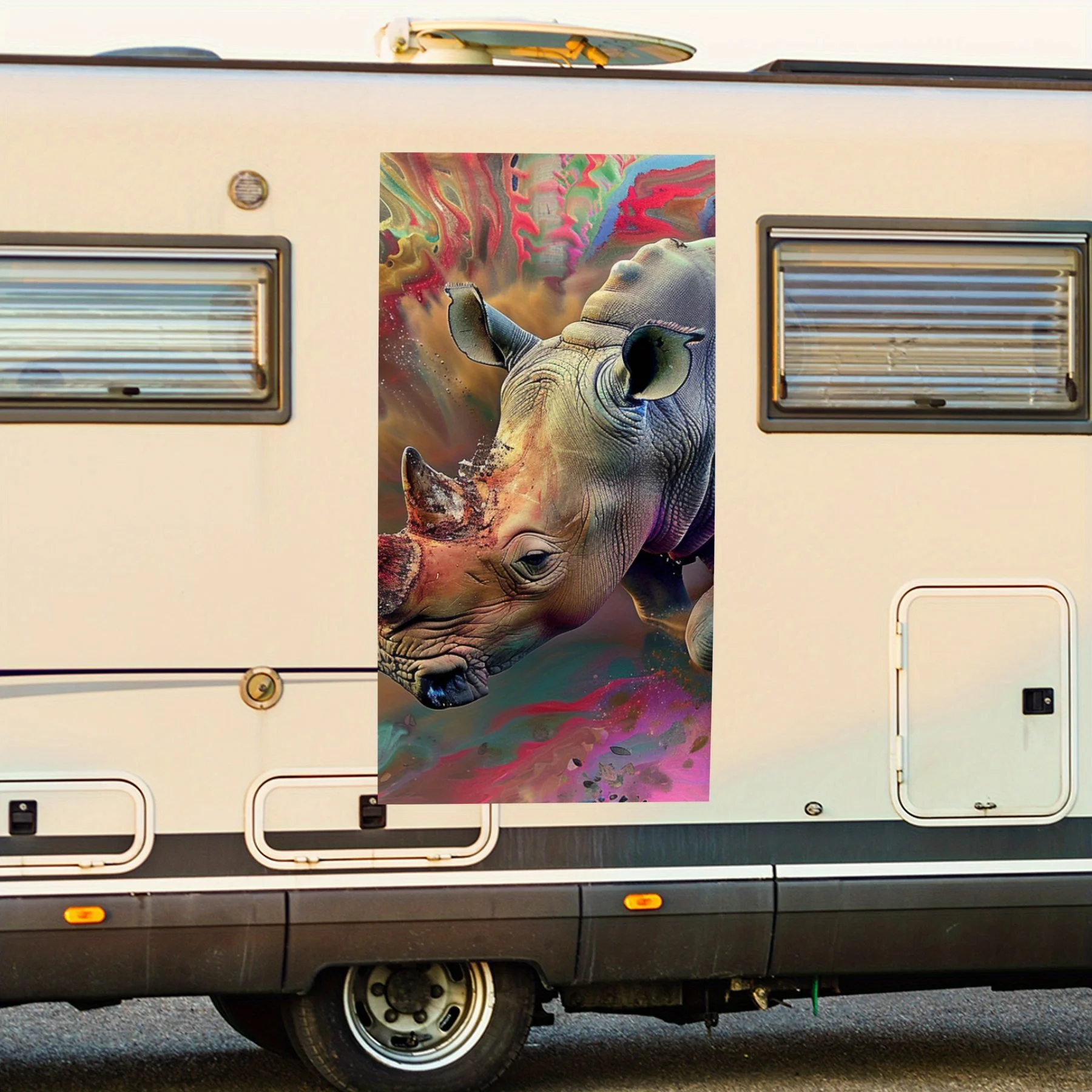 

Colorful Rhino Vinyl Decal for Motorhome Car Door, Waterproof Self-Adhesive Vinyl Stickers, Decoration Protection Automotive Car