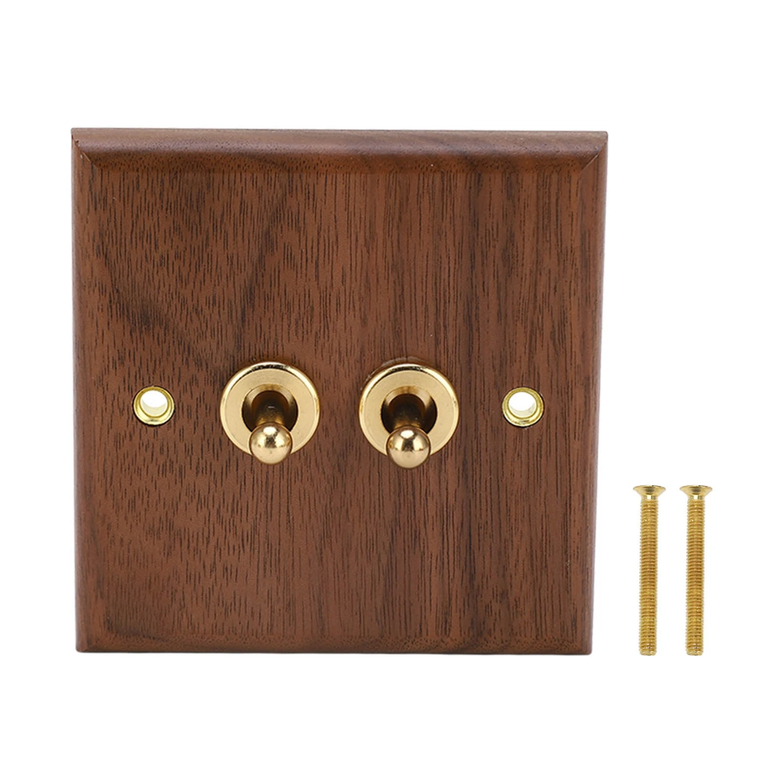 250V Single or Double Toggle Switch Retro Walnut Wood Wall Mount Panel with Brass Screw 50HZ