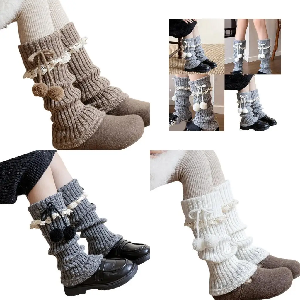 R1WE Nữ Ren Frilly Bao Tay Chân Dệt Kim Chân Tay Học Sinh Bé Gái Chân Bao