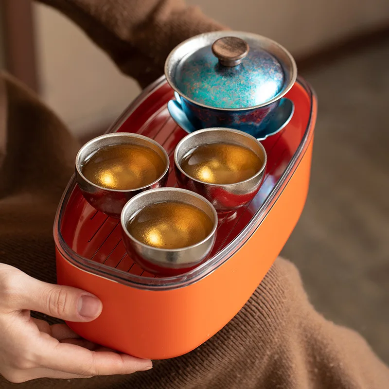 - Handcrafted Pure Titanium Travel Tea Set, Kiln-change Gaiwan with Titanium Liner, Double-walled Insulated Portable Tea Kit