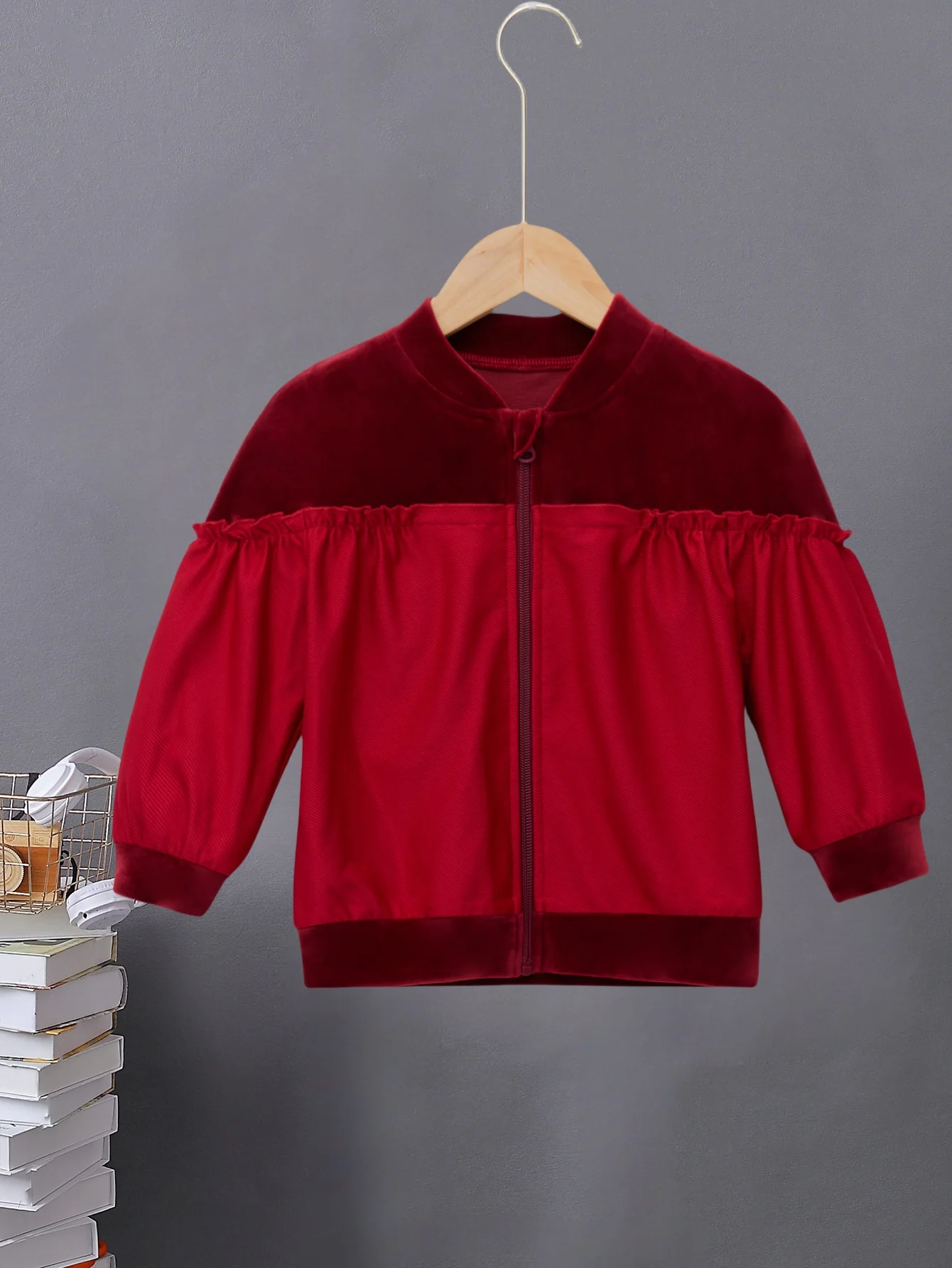 Girls Fashion Red Jacket - Comfortable Velvet and Elastic Design