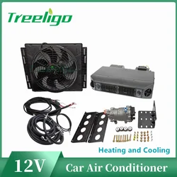 Treeligo Universal 12V 24v Car Electric Air Conditioning Compressor Condenser Fan Auto Truck Air Conditioner Cool Heat A/C Set