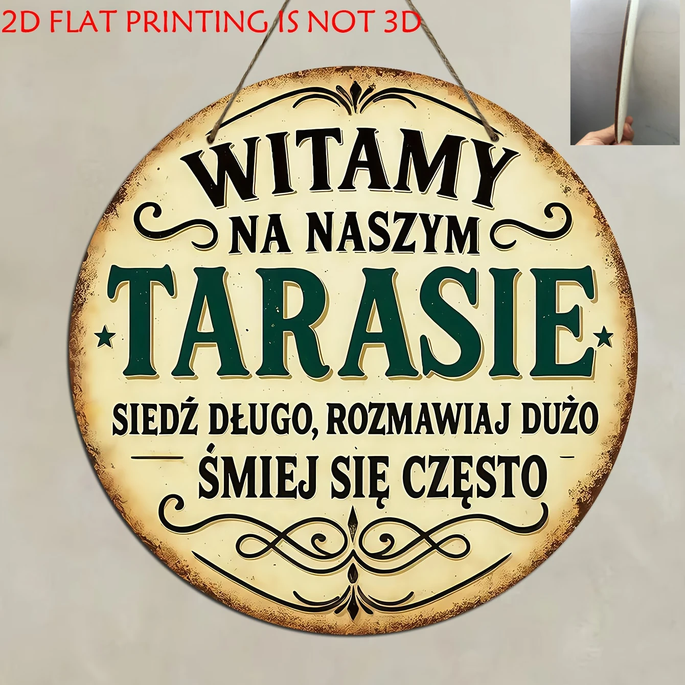 2D Flat, Pendants, Drops And Finials, 1pc Vintage Polish Welcome Sign - Rustic Circular Plaque with Polish Text, Artificial Wood