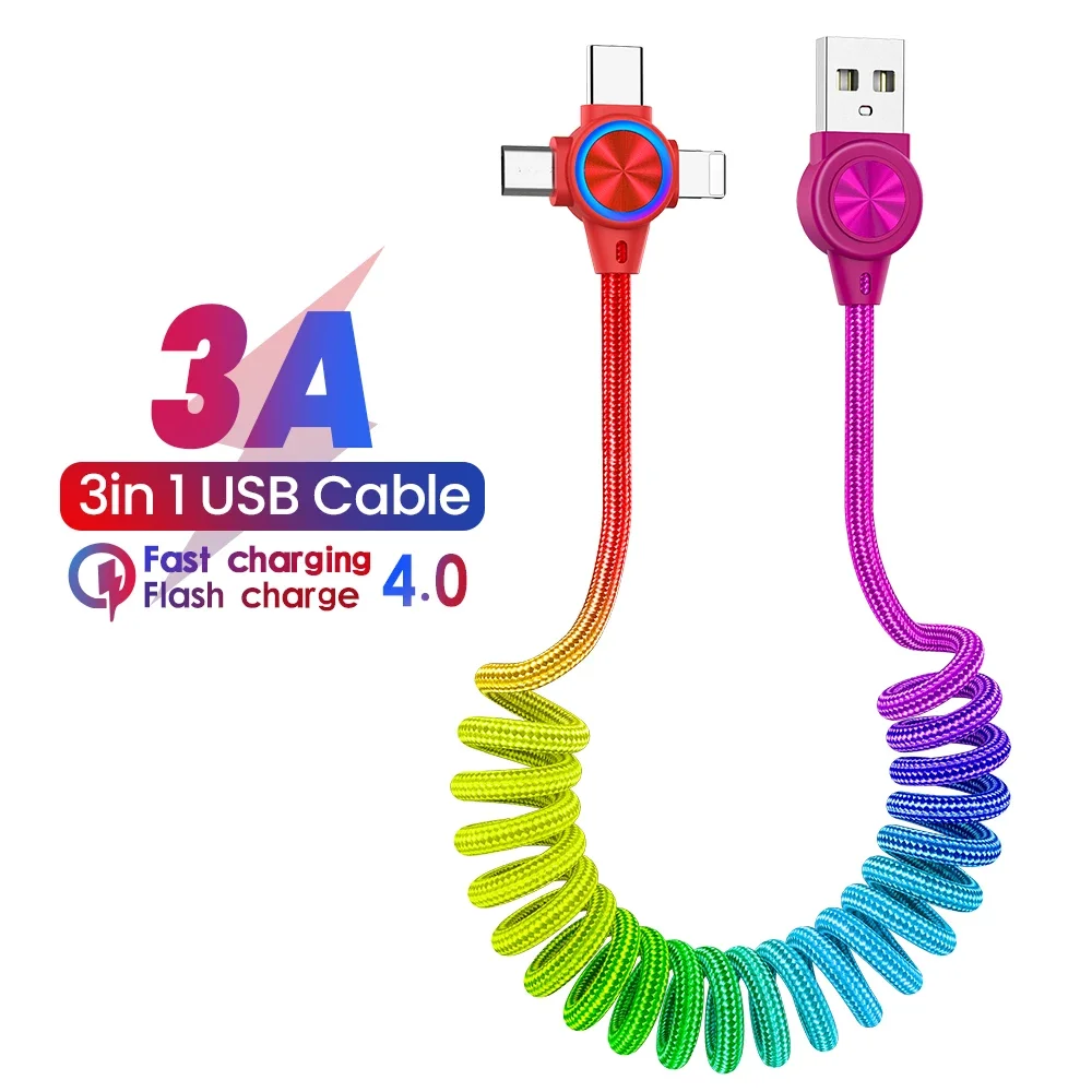 Kabel Data USB pengisian daya cepat, kabel Data USB pengisian daya Cepat 3A UNTUK iPhone Micro Xiaomi Huawei Tipe C 8 Pin