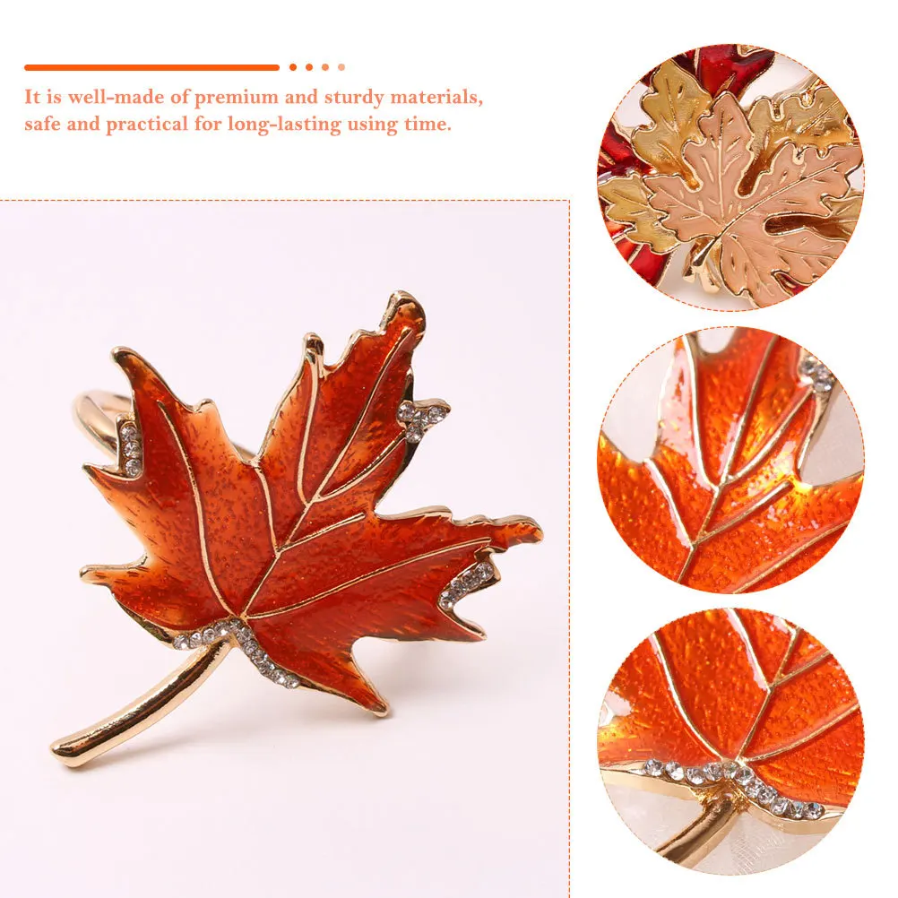 

4Pcs Maple Leaf Napkin Rings Decorative Zinc Alloy Napkin Holders Thanksgiving Party Table Decor Farmhouse Dining Table Accents