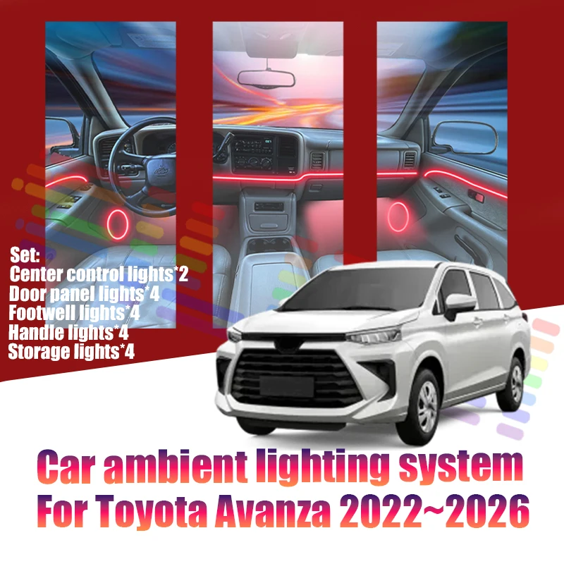Luces LED Ambientales para Toyota Avanza 2022~2026 W100 MK3, Luces de Atmósfera Coloridas, Tira de Neón Interior para Auto, Iluminación RGB de 64 Colores