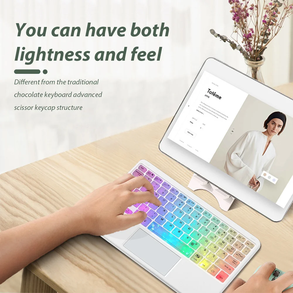 Tastiera retroilluminata con touchpad per wireless multilingue e colori multipli portatile per tablet iPad Pro Mini Air Phone