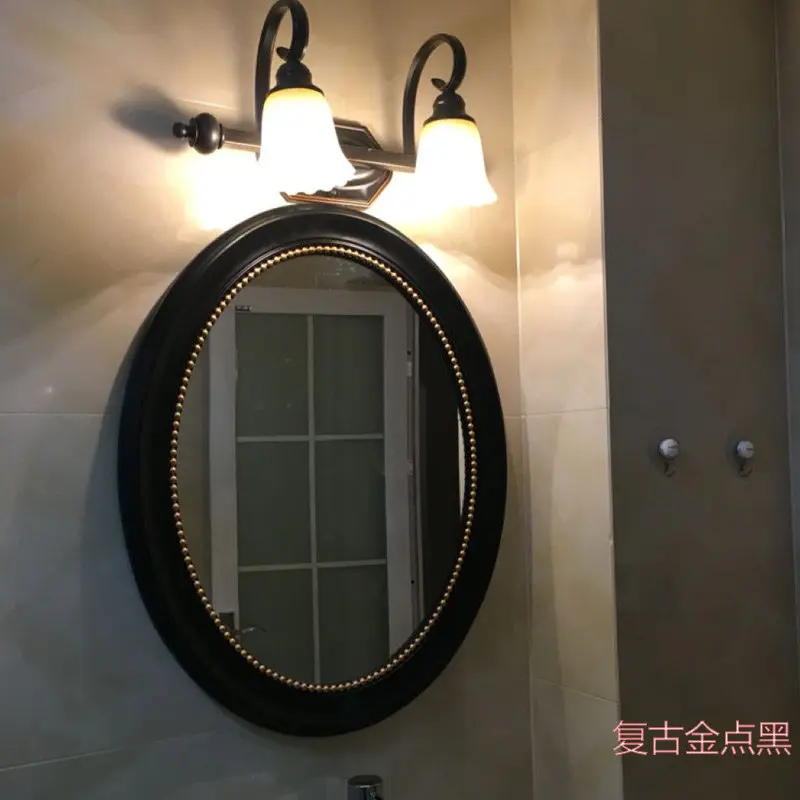 Retro black American oval wall mirror for the bathroom  Classical French porch toilet mirror