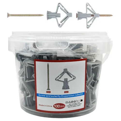 Imagen 1 del producto Kit de anclaje para paneles de yeso, 100 Uds., anclas de pared huecas, tapones para placas de yeso, tornillos, tubo de expansión de mariposa, juego de 50