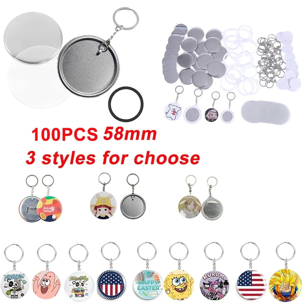 100PCS DIY Keychain Button Making Kit 58mm Mirror Bottle Opener for Button Making Machine Badge Crafts Press Maker Refills