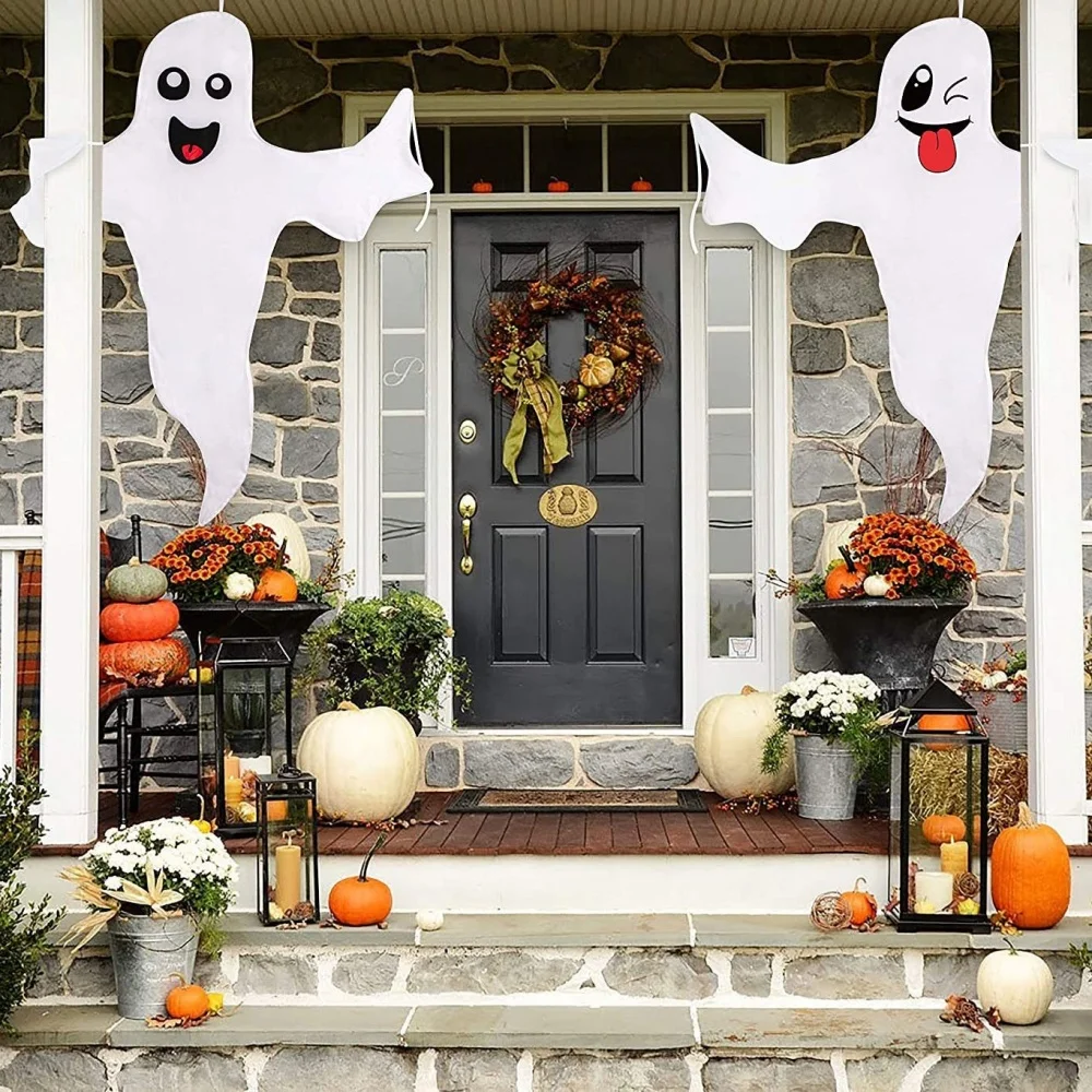 

Halloween Ghost Holding The Pillar Cute White Hanging Ghost Tree Ornaments Halloween Decoration for Home Outdoor Courtyard Props