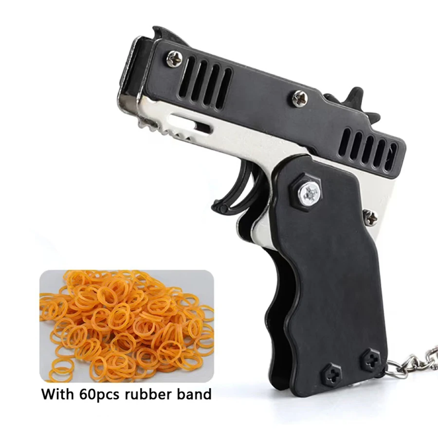 Metal Burst rubberen band speelgoed - mini opvouwbaar launcher speelgoed met sleutelhanger en 60 stuks elastiekjes, perfect cadeau voor Kerstmis