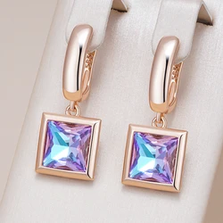 Kinel Hot Square Purple Natural Zircon Drop Earrings for Women Fashion 585 Rose Gold Color Wedding Ethnic Daily Fine Jewelry
