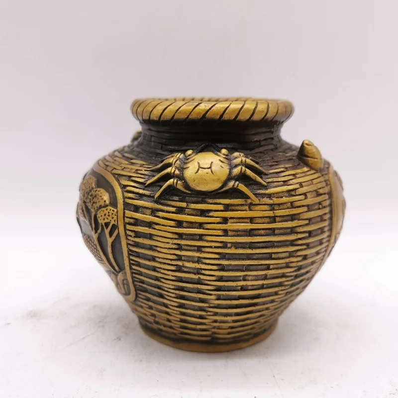 Antique Brass Crab Fish Basket Ornament, Fortune from All Directions, Gathering Treasures and Bringing Blessings, Novel