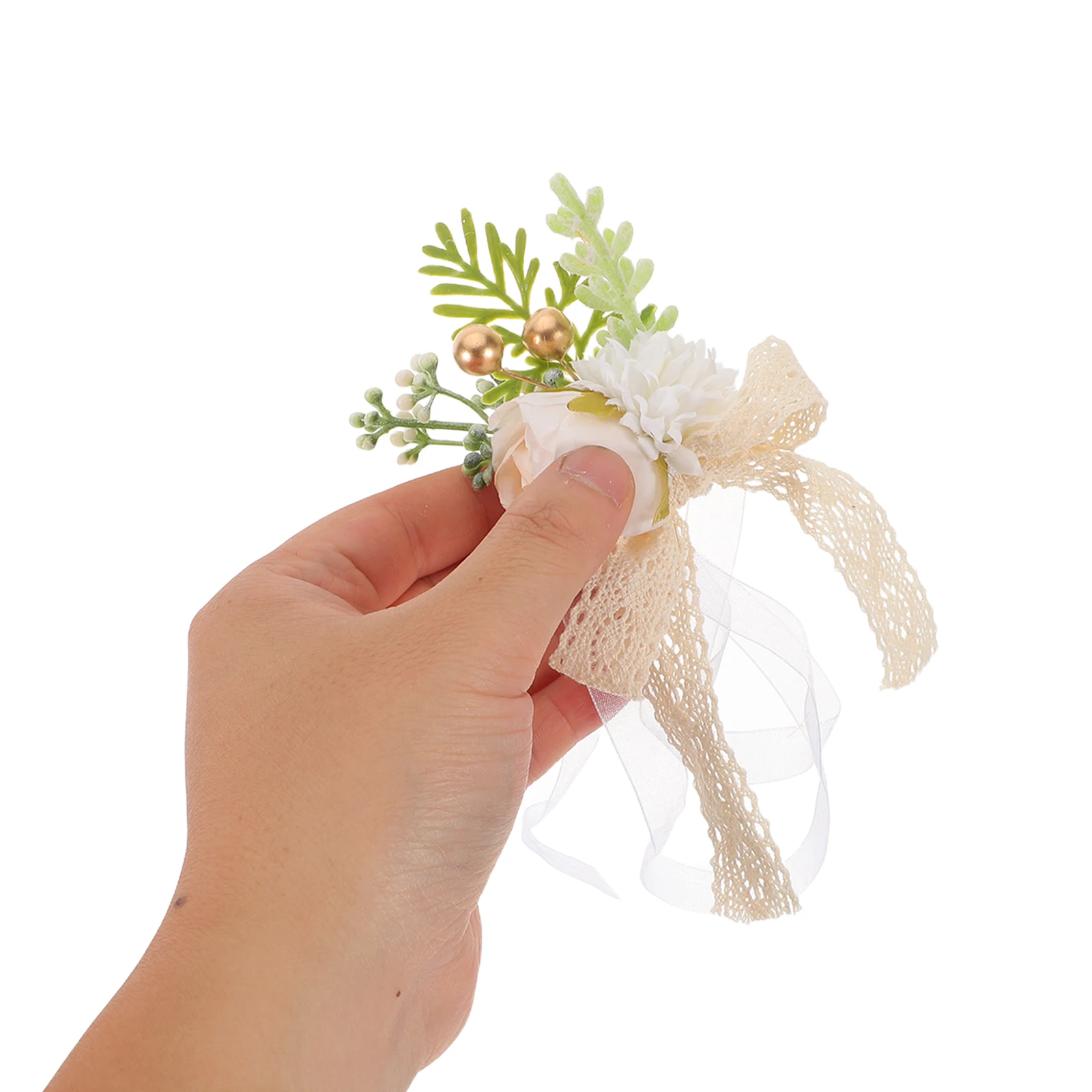 

4 Pcs Artificial Wedding Wrist Flower Bridegroom Lace Bridesmaid Corsage Wristlet