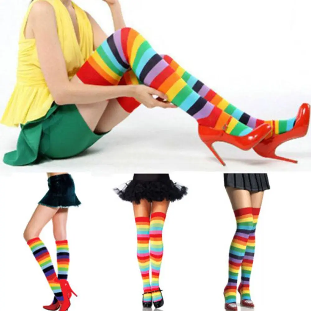 Arrival Over Knee Stocking Socks for  Lady Girl Long Stockings Women Stripey Stockings High Tights Rainbow Colorful Stockings