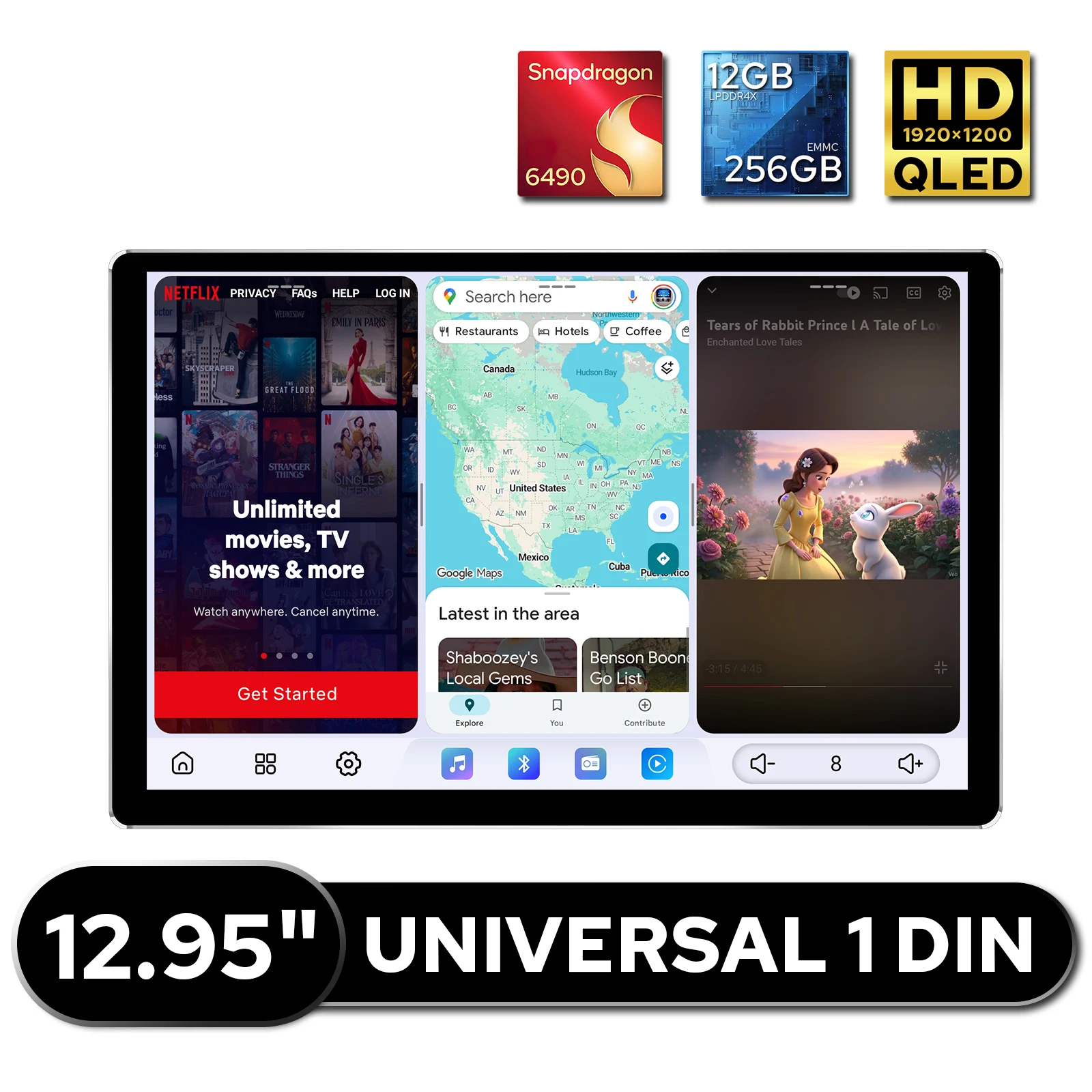 12GB RAM 256GB ROM Car Stereo 12.95 Inch 2K QLED Universal Android Multimedia Player CarPlay Android Auto Dual Bluetooth HDMI