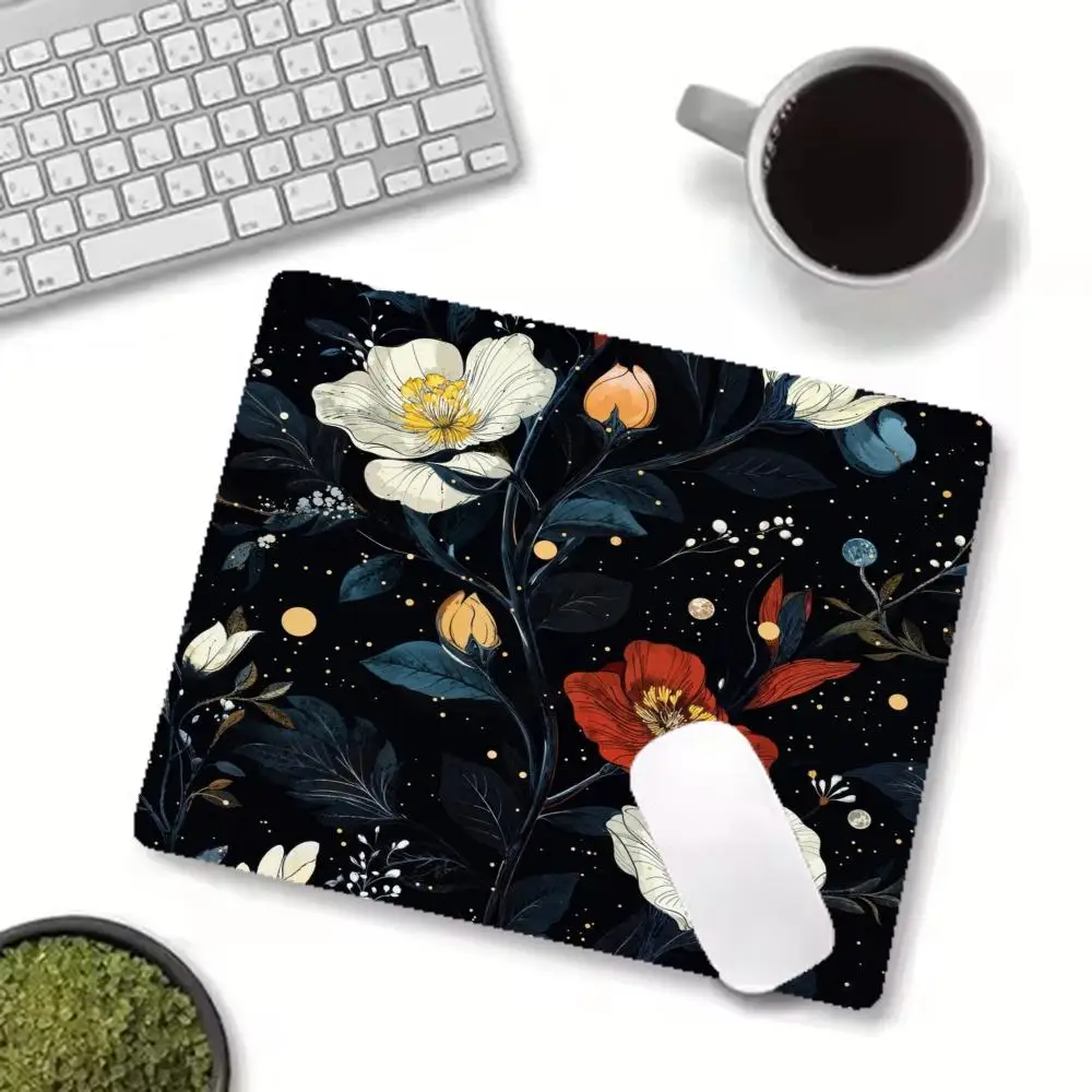 Dark Botanical Floral Large Playmat Natural Rubber Anti‑Slip Mousepad For Laptop Gaming And Office Desktop Use