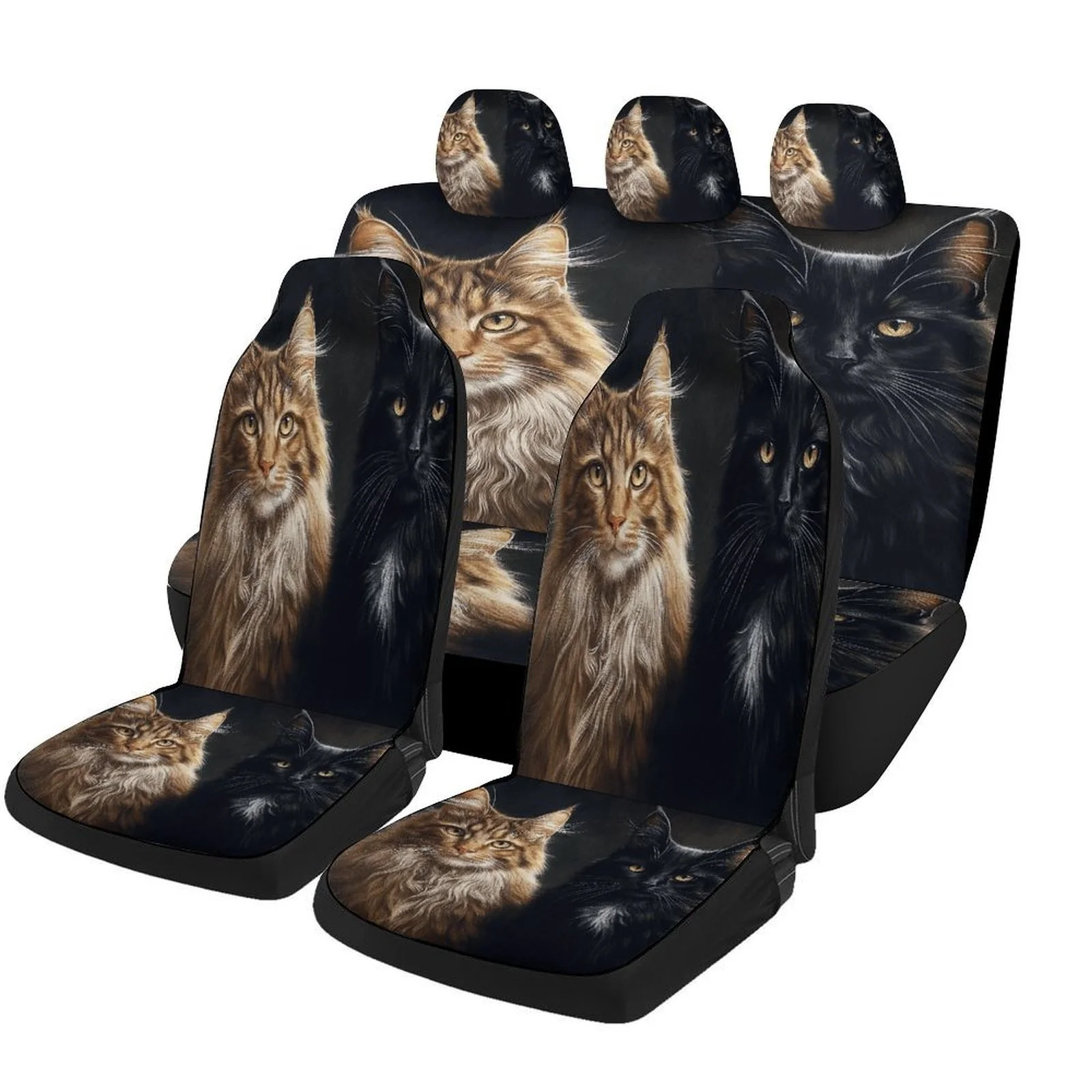 Set Of Car Seat Covers Featuring A Duo Of Cats, Designed To Fit Most Vehicles. These Stylish And High-Quality Protectors Come As