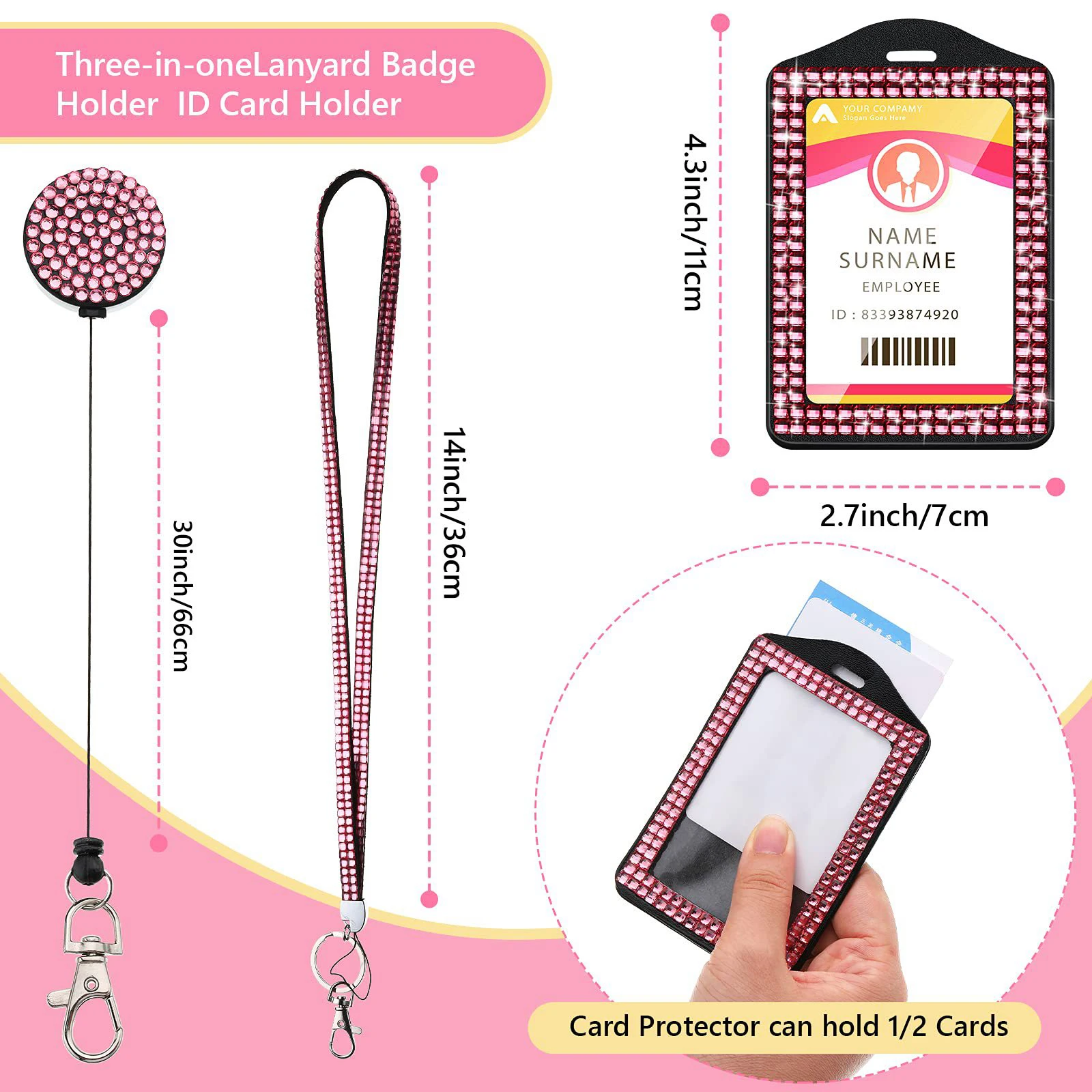 Imagem -05 - Strass Badge Holder id Lanyard Colar de Cristal Strap Cartão Protector Case Corda Pendurada Retrátil Novo