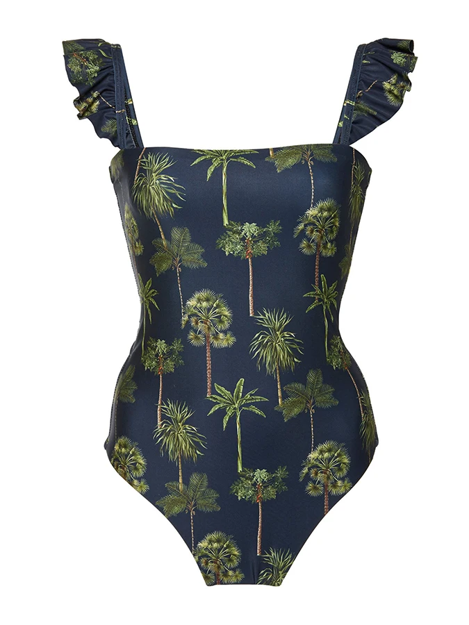 Ruffle Shoulder Swimwear for  Female  Fashion Floral Print 1 Piece Swimsuit and Cover Up Beach Wear Vacation Sexy New 2023