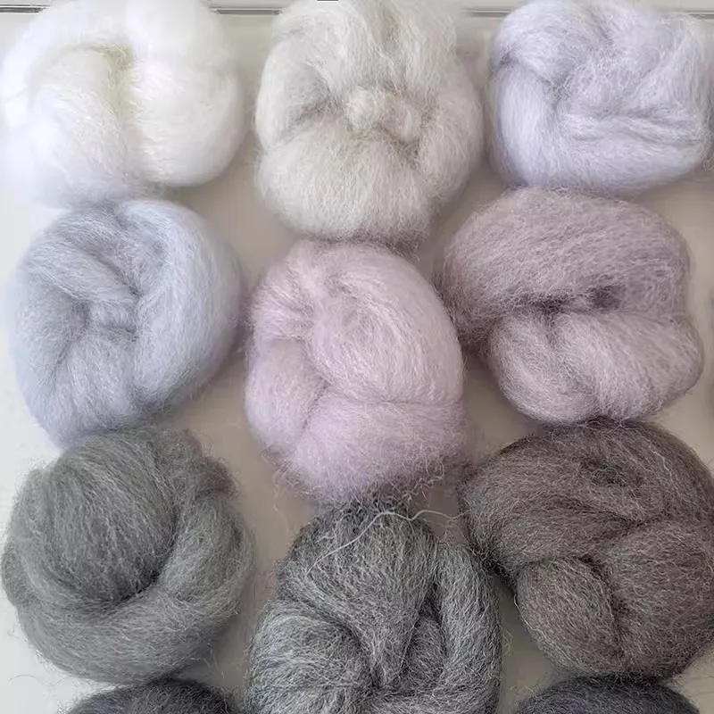 For Needle Felting KitBlended Roving , Needle Felting Wool, Hand Dyed Wool Top, Merino Mixed Natural Wool Roving Black White