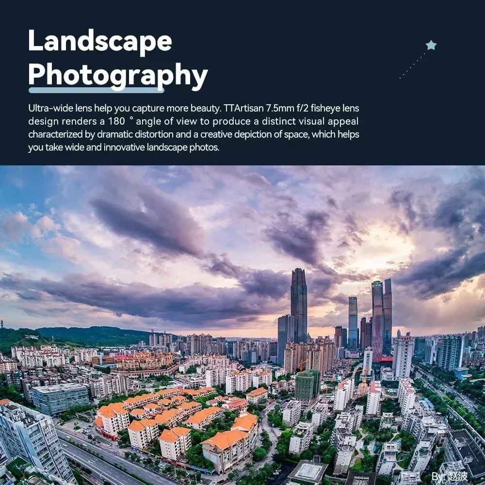 TTArtisan 7.5 مللي متر F2.0 عدسة APS-C فتحة كبيرة كاميرات عين السمكة عدسة لنيكون Z سوني E فوجي X M4/3 كانون EOS M L جبل الكاميرا