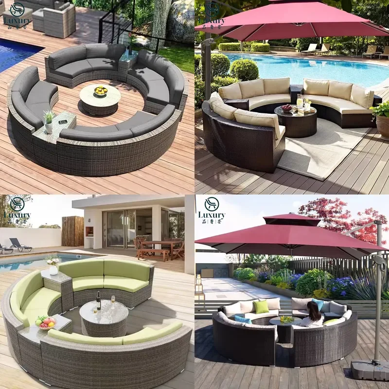 Modern Garden PE Rattan Curved Sofa Set Outdoor Courtyard Hotel Waterproof Patio Outdoor Sofa Set