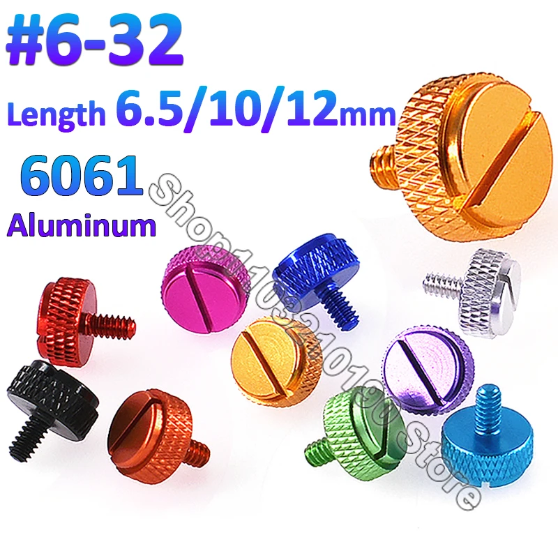 

1Pc UNC 6#-32 Slotted Screw Aluminum Knurled Hand Tighten Thumbscrew Computer Case Side Panel Bolts Anodized Color L=6.5/10/12mm