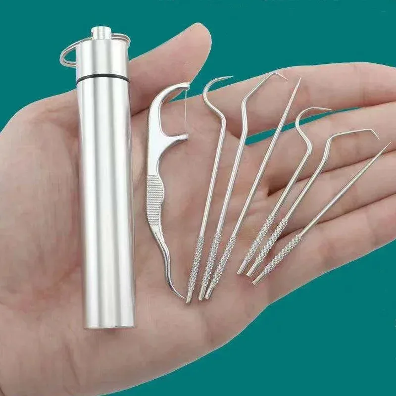 

7pcs stainless steel toothpicks, portable teeth cleaning tools, oral care, dental floss needles, dental needles