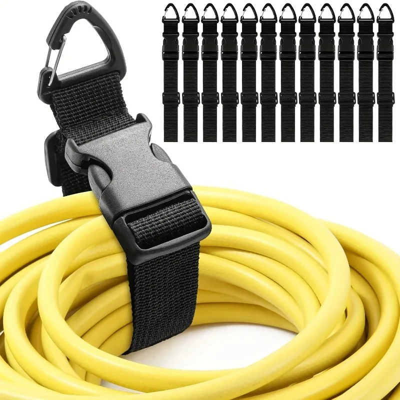 45cm Black Adjustable Extension Cord Organizer Heavy-Duty 3-Axis Buckle Storage Strap for Workshop Garage Cable Management