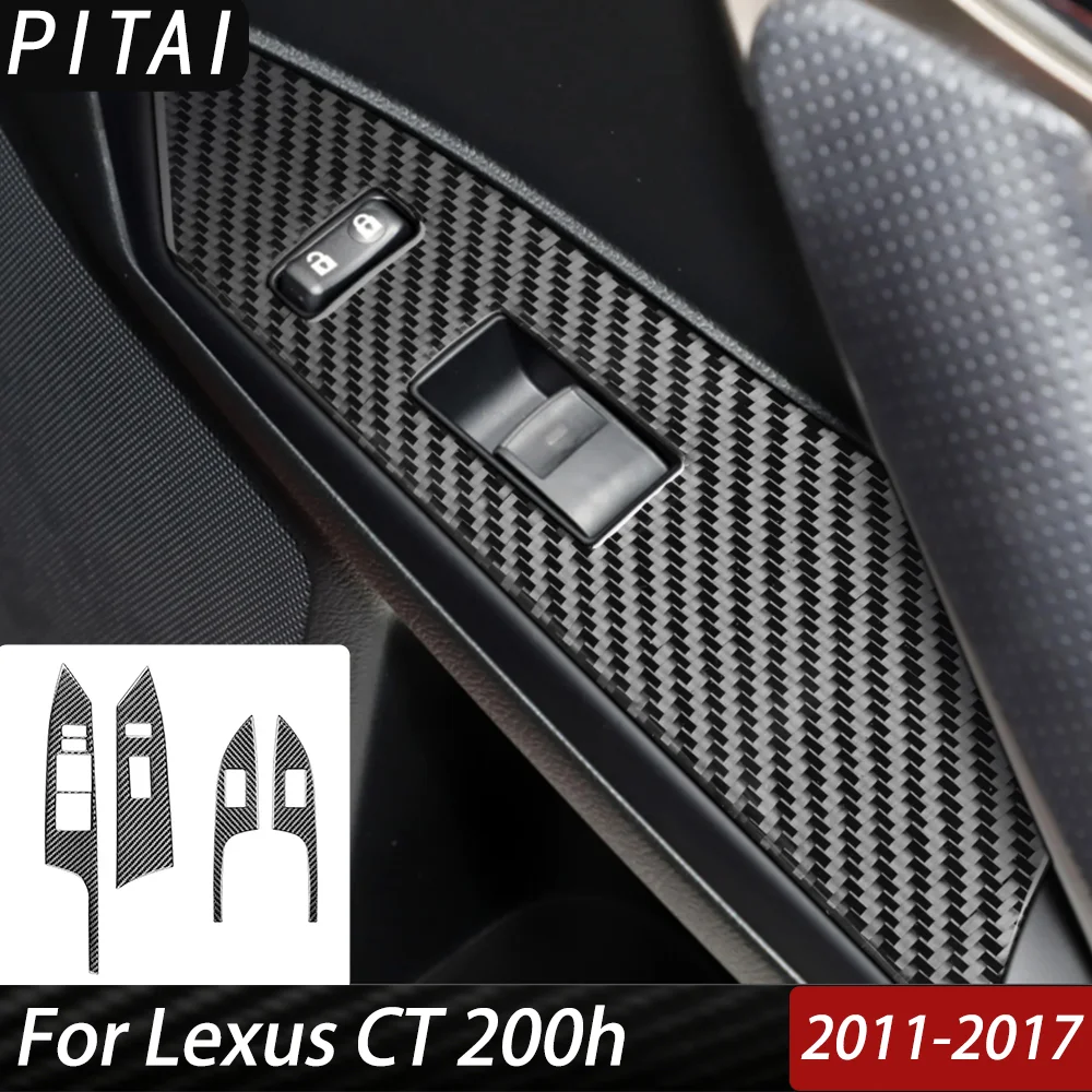 For Lexus CT 200h 2011-2017 Carbon Fiber Door Contro Window Lift Switch Panel decoration Strips Car Interior Accessories Sticker