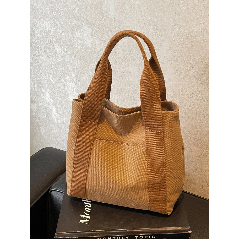 المرأة حقيبة قماش قنب بسيطة اليابانية عادية كل مباراة سستة سعة كبيرة باليد حمل الحقائب التسوق اليومي تخفيف حقائب اليد