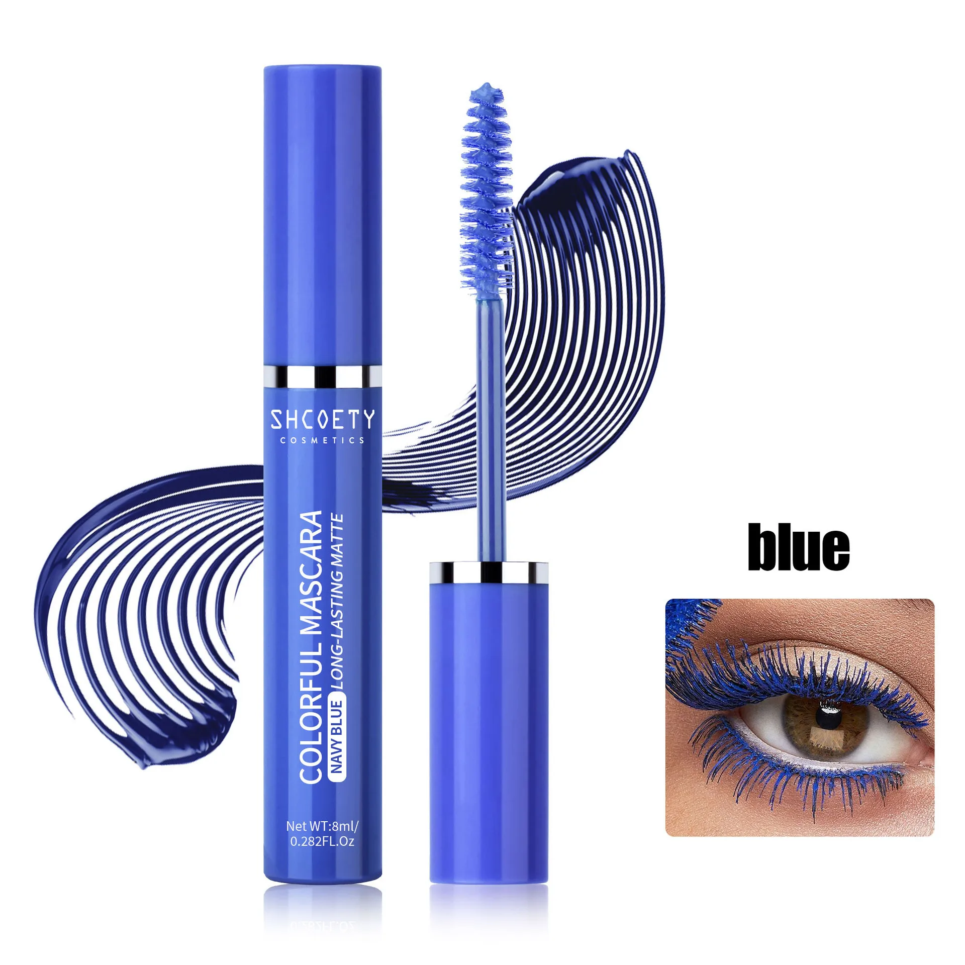 Mascara spesso arricciante blu 5D Mascara spesso impermeabile colorato ad asciugatura rapida Estensione ciglia Trucco scenico natalizio