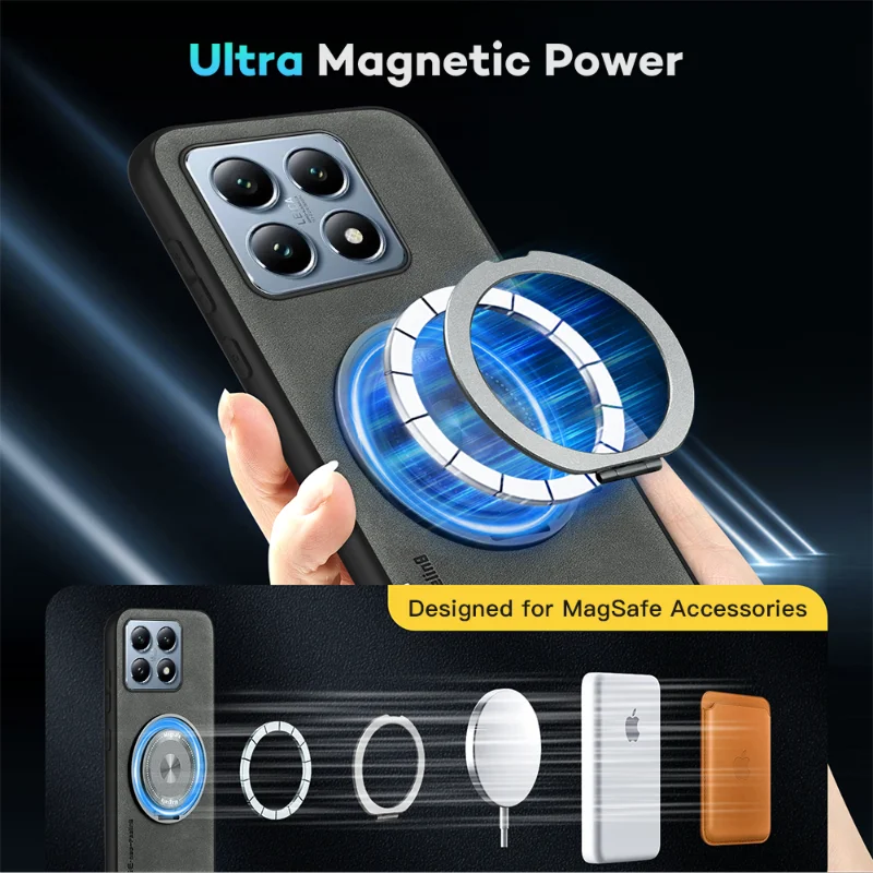 Für Magsafe Magnetic 360 ° Rotat Metall Halterung Ring Leder Telefon Fall Für Xiaomi 13T 14T Pro Redmi Hinweis 13 10 11 12 14 Pro Plus – Detail 8