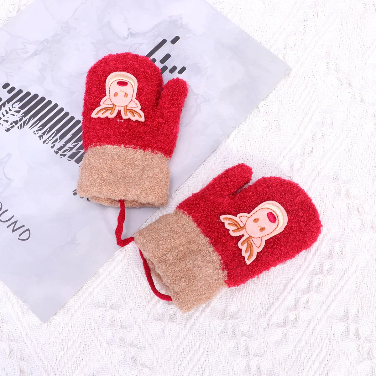 1 Para Świątecznych Rękawiczek z Motywem Łosia, Czerwone Ciepłe Zimowe Mitki, Pełne Pokrycie Ochrona Dłoni dla Dziewczynek i Dzieci, Świąteczne Mitki