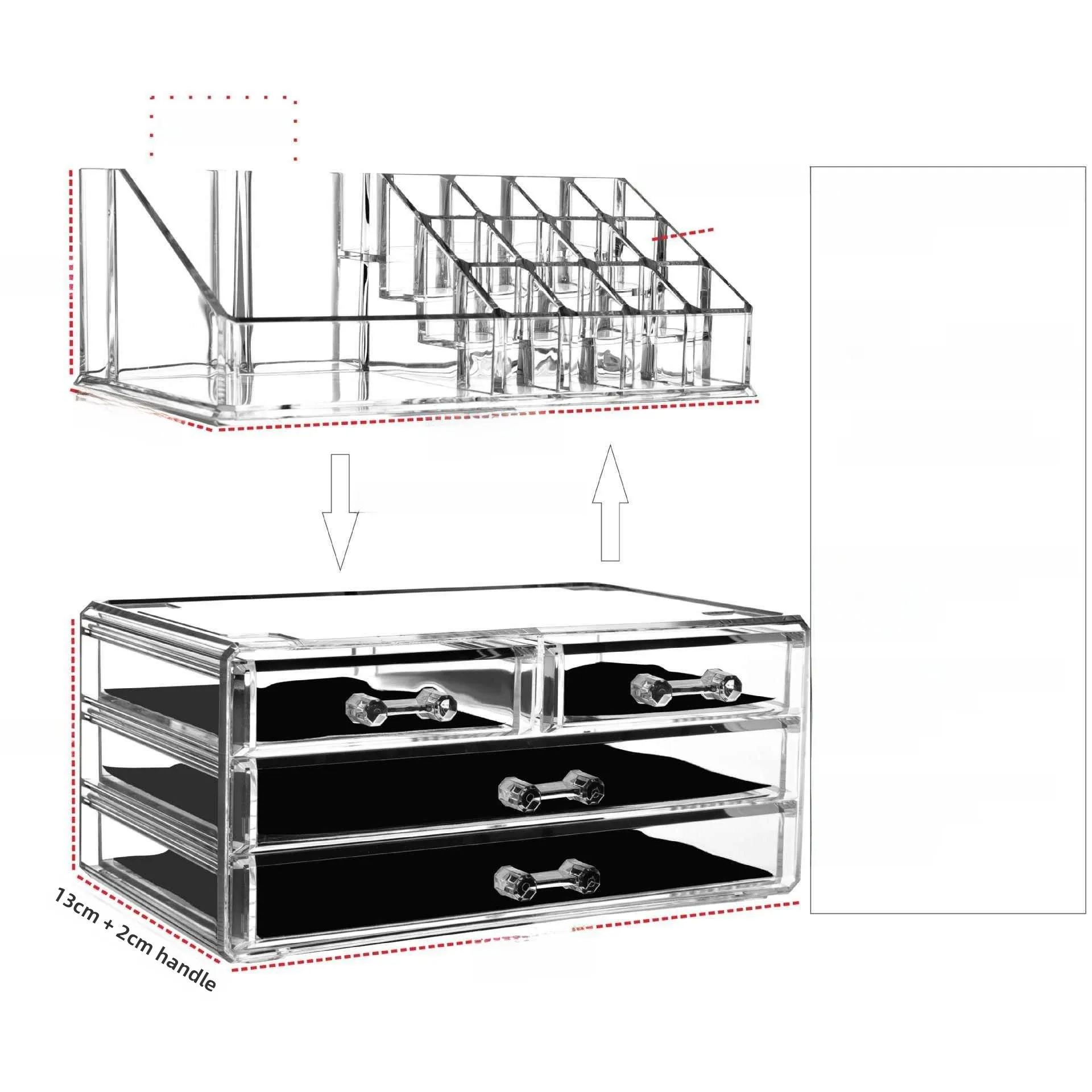 Acrylic Cosmetic Storage Box Drawer Style Transparent Desktop Skincare Product Display Organizer Simple Design Flocking Fabric