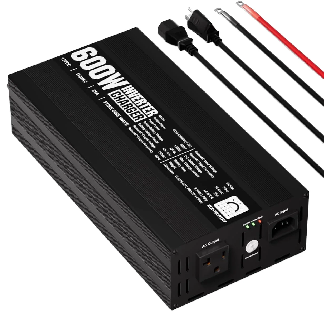 

ECO-WORTHY 2-in-1Automatic Battery Maintainer 600W Pure Sine Wave Inverter Output Inverter 25A LiFePO4 Battery Charger