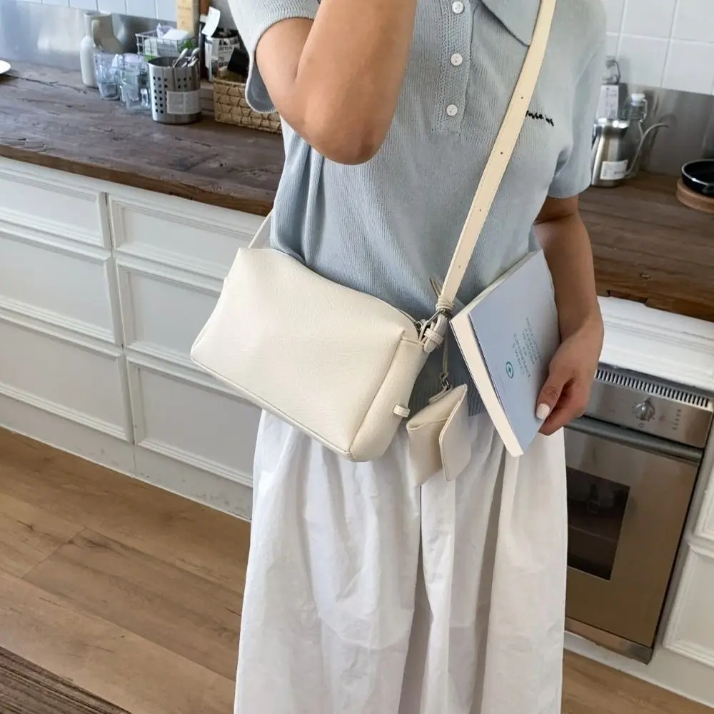 Trendy Simple Soild Color Boston Bag Versatile With Small Bag Soft Leather Crossbody Bag Zipper Korean Women's Handbags Ladies