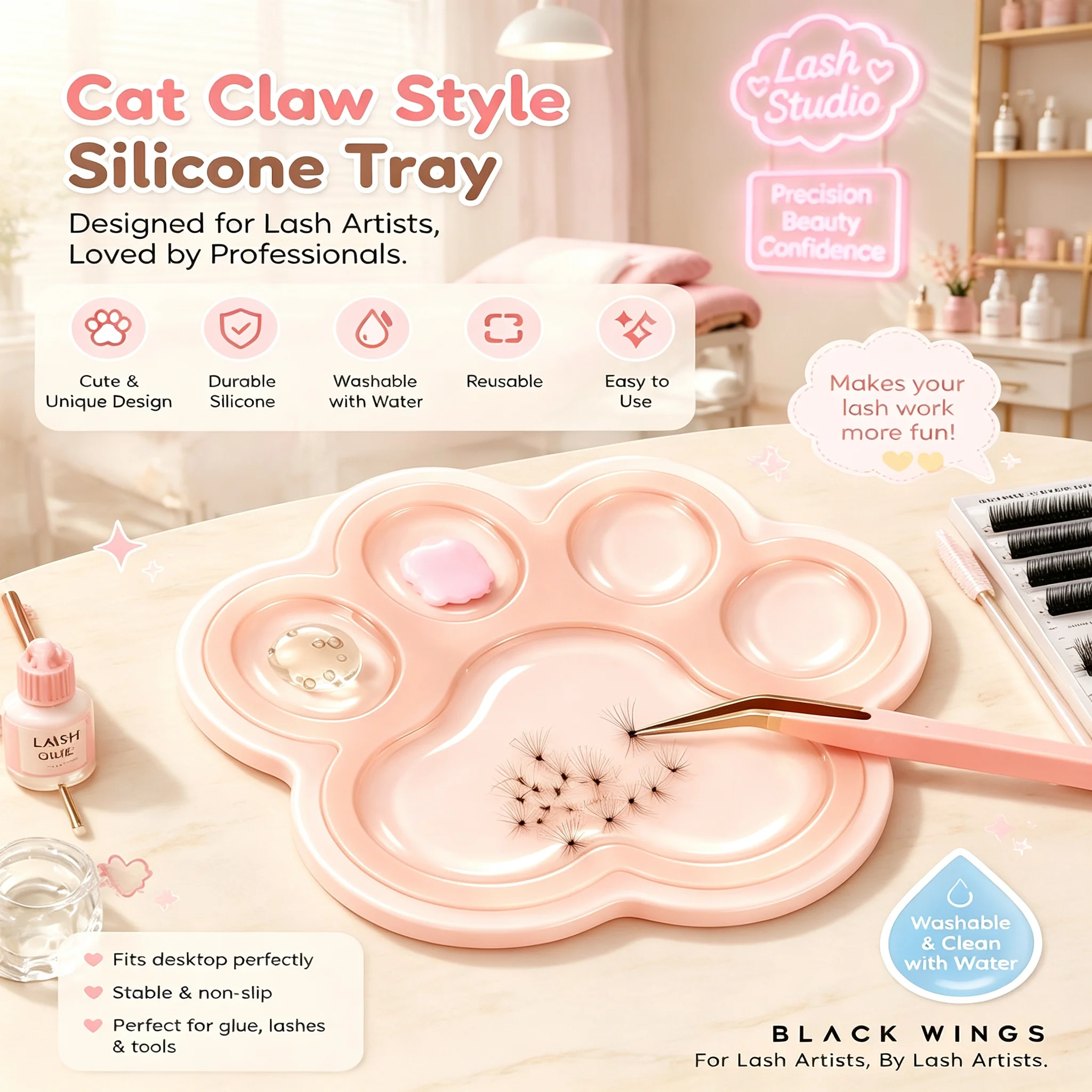 Multi purpose silicone color palette suitable for makeup, eyelashes, and painting, with a cat paw style portable and DIY.