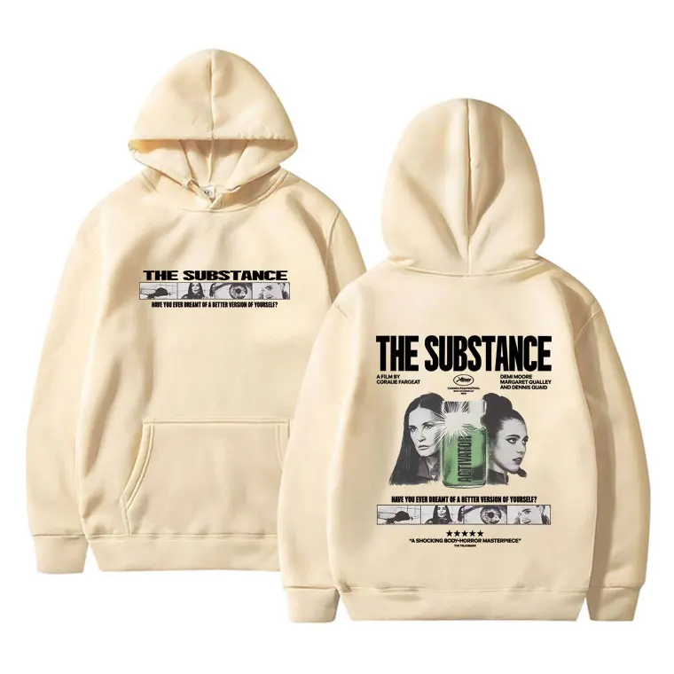 เสื้อฮู้ดพิมพ์ลายกราฟิกจากภาพยนตร์สยองขวัญ The Substance แฟชั่นสตรีทแวร์สำหรับผู้ชายและผู้หญิง สไตล์ลำลอง ผ้าฟลีซคอตตอนทรงโอเวอร์ไซส์