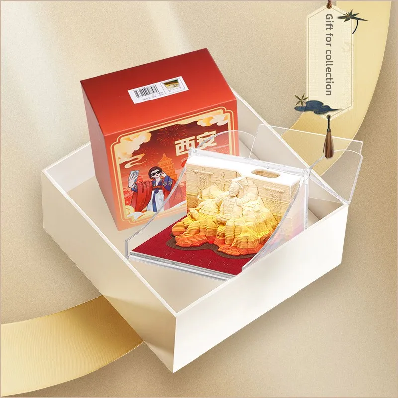 Xi'an cultural criativo 3d nota pegajosa estéreo escultura em papel artesanato criativo arte de papel guerreiro terracota nota decorativa