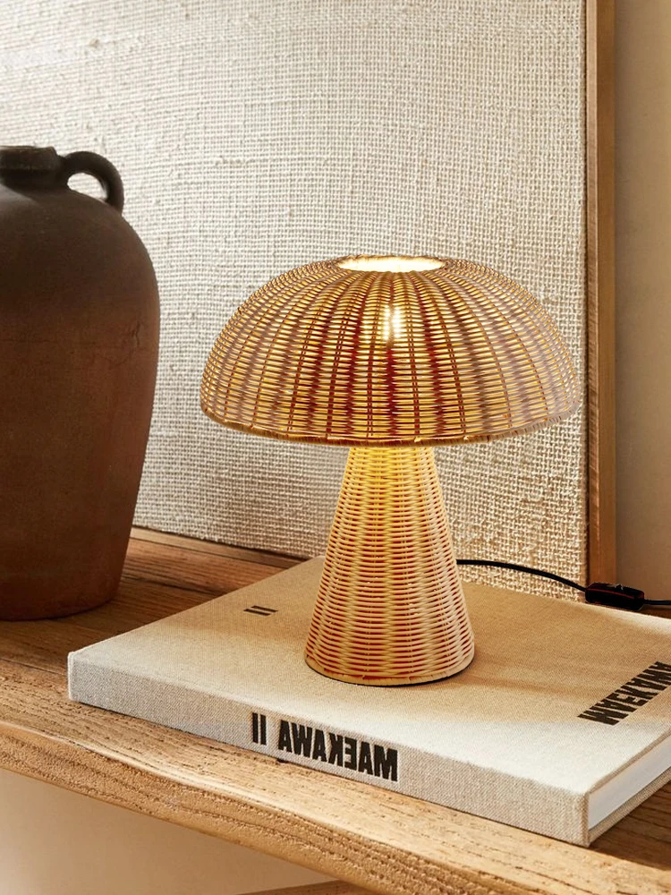 

Wabi Sabi Style Handmade Woven Desk Lamp Rattan Woven Homestay Decoration New Chinese Retro Japanese Living Room Bedroom Bedside