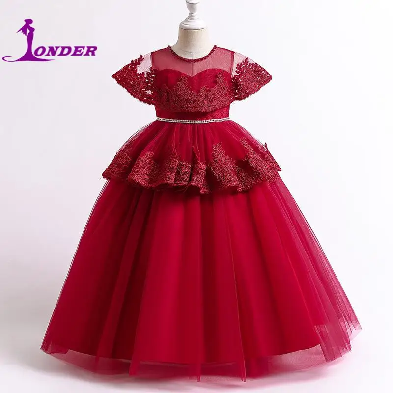 Sonder Exquisite Red Flower Girl Dresses Soft  O-neck Sleeveless Wedding Girl Ball Gown Lace Party Dresses For Girls