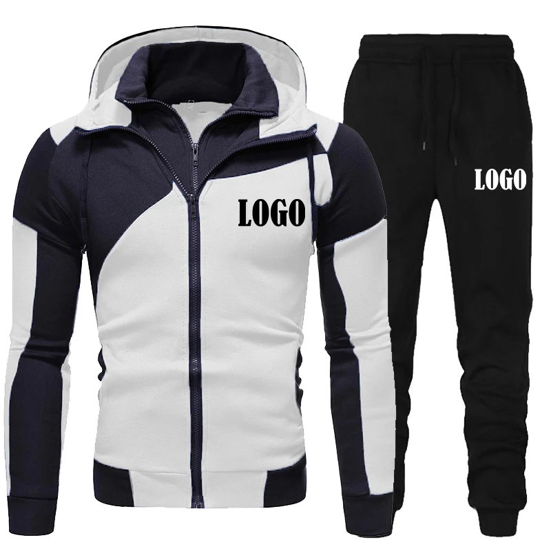 Sudadera con capucha personalizada para hombre, chándal con doble cremallera, ropa deportiva, trajes/conjuntos de sudadera + Pantalones