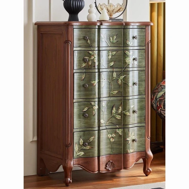 American vintage sideboard, curved five-drawer cabinet, living room decorative cabinet, storage cabinet
